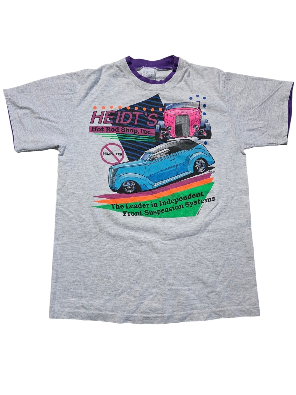 Anvil Gray Tee with Purple Trim - Casual Cotton Shirt